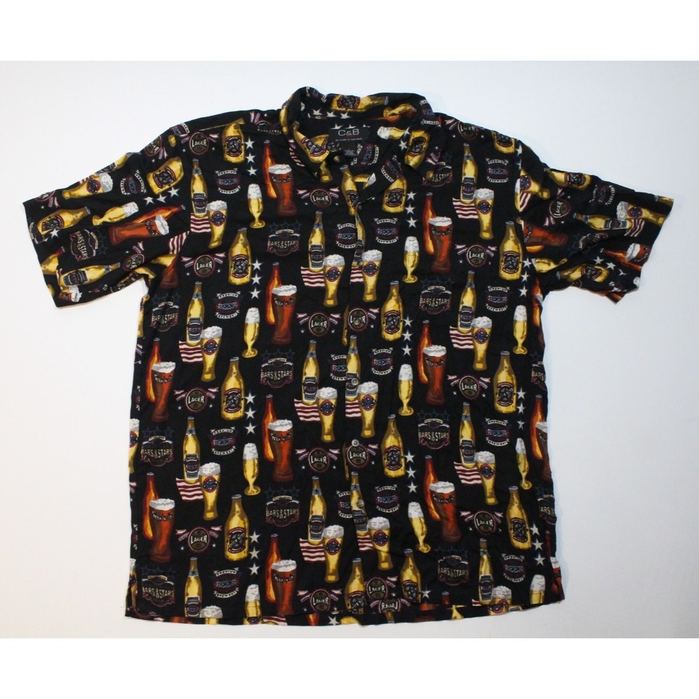 C&B Sport Men's American‎ Flag Beer Hawaiian Shirt Size Large